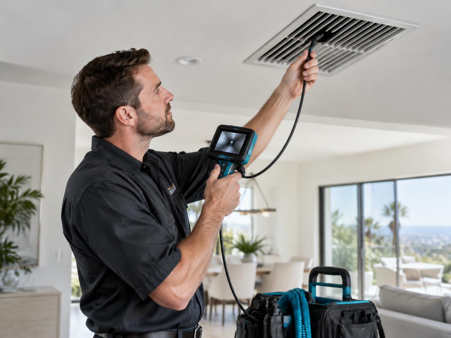 Technician inspecting a residential air vent